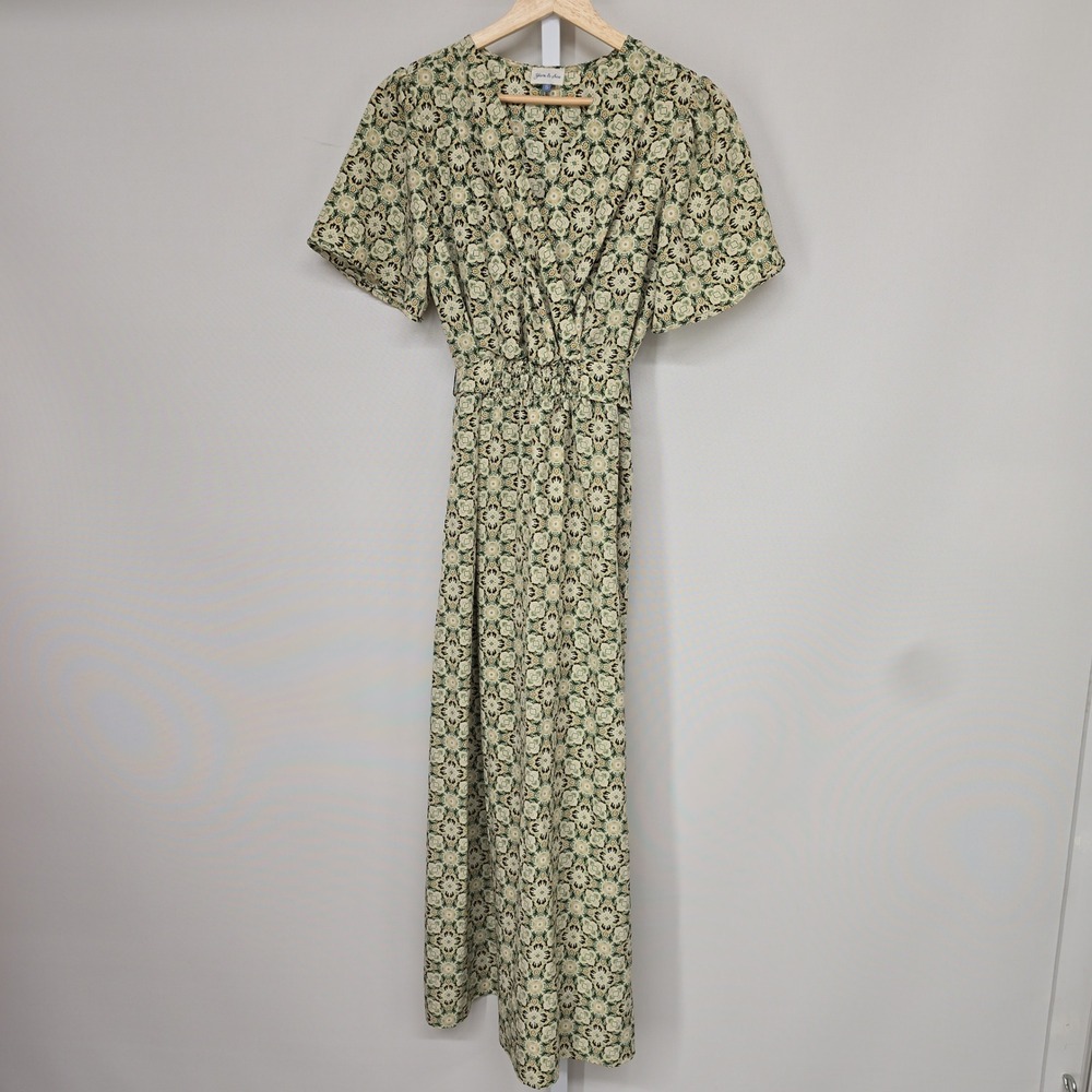 Yarn & Sea Womens Green Geometric Medallion Surplice Maxi Dress Small Flutter